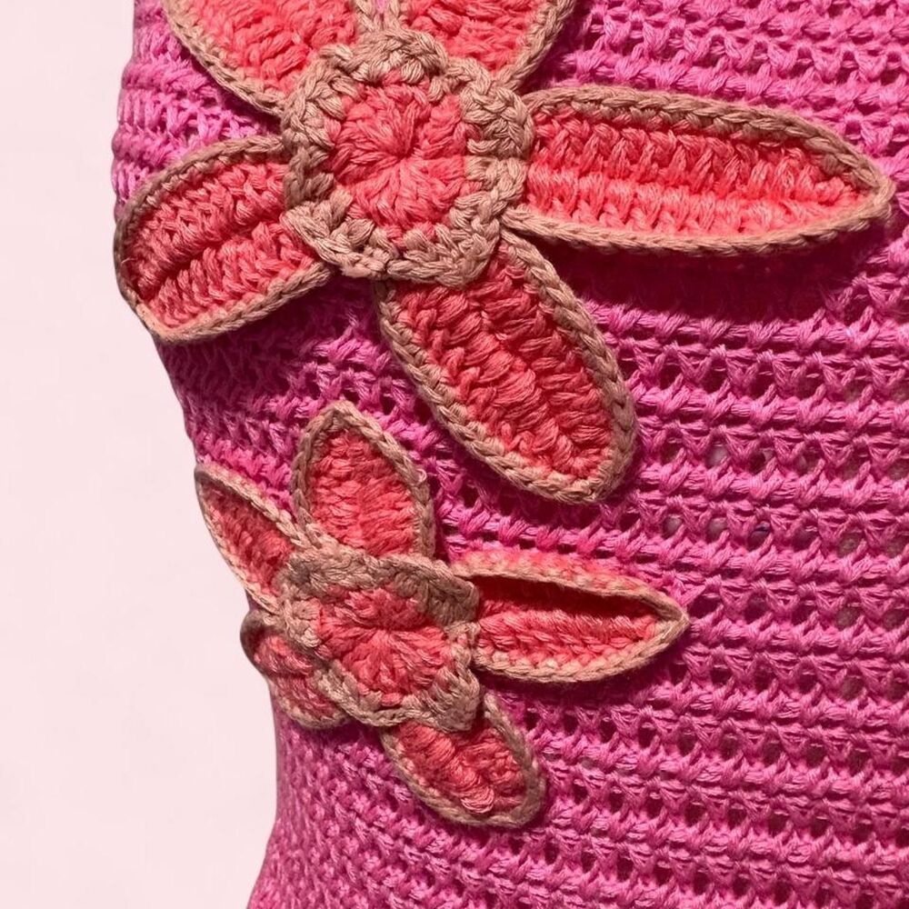 Pink Crochet Floral Strapless Mini Dress - Picture 2 of 4